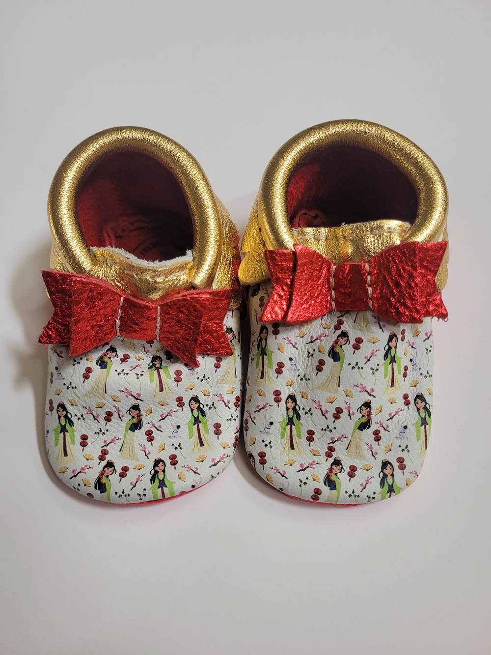 Freshly Picked Disney Baby Red MULAN Bow Moccasin Sz 3 Infant Shoes